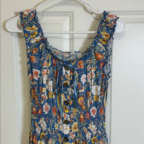 Ostoo women’s 2025 BoHo Floral Maxi Dress size large blue yellow sleeveless - Picture 2 of 7